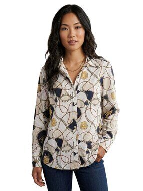 Tommy Hilfiger Designer Sustainable Cotton Chain Tassel Pattern Blouse Size 16